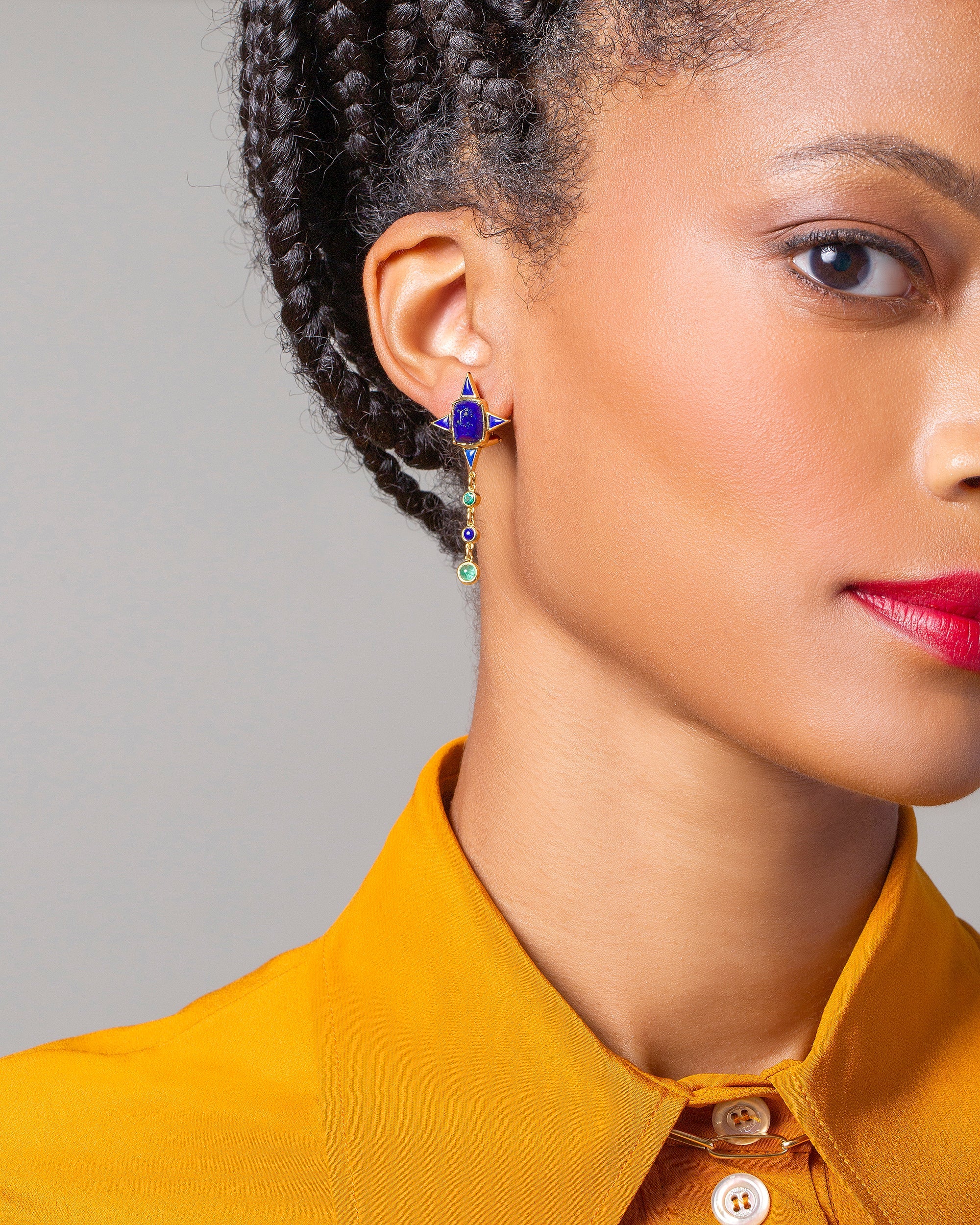 Lapis & Emerald Drop Earrings - Image 3