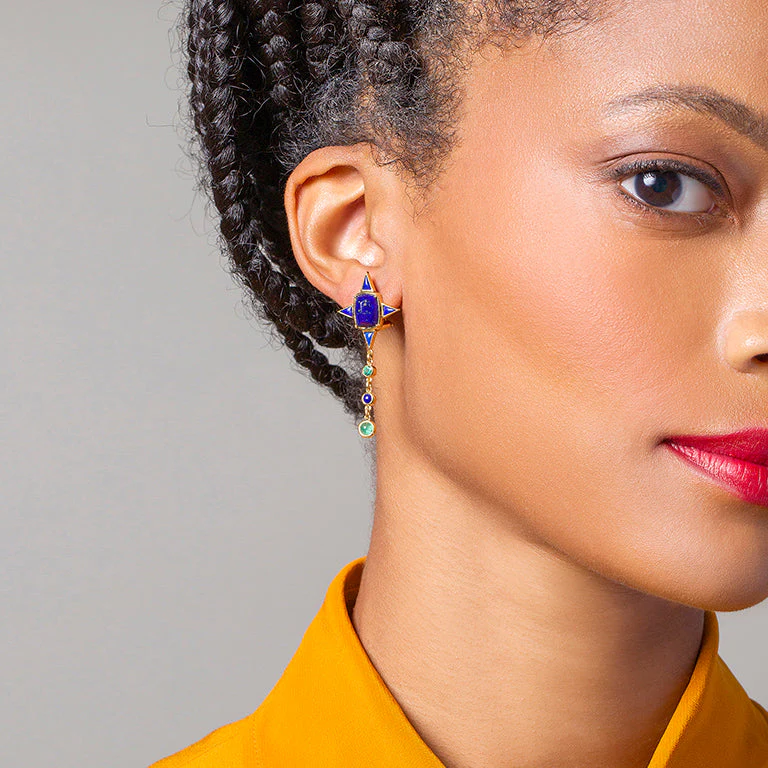 Lapis & Emerald Drop Earrings - Image 5