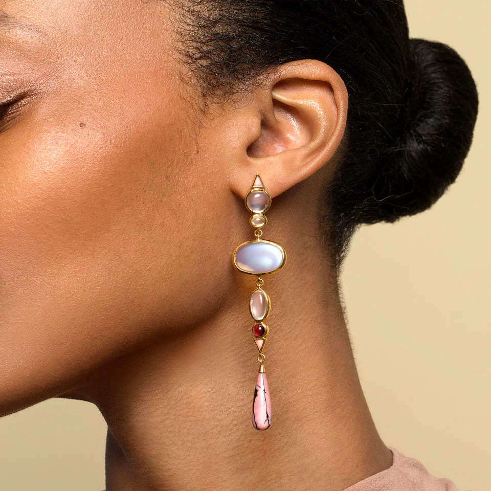 Moonstone & Alaskan Rhodolite Earrings - Image 4