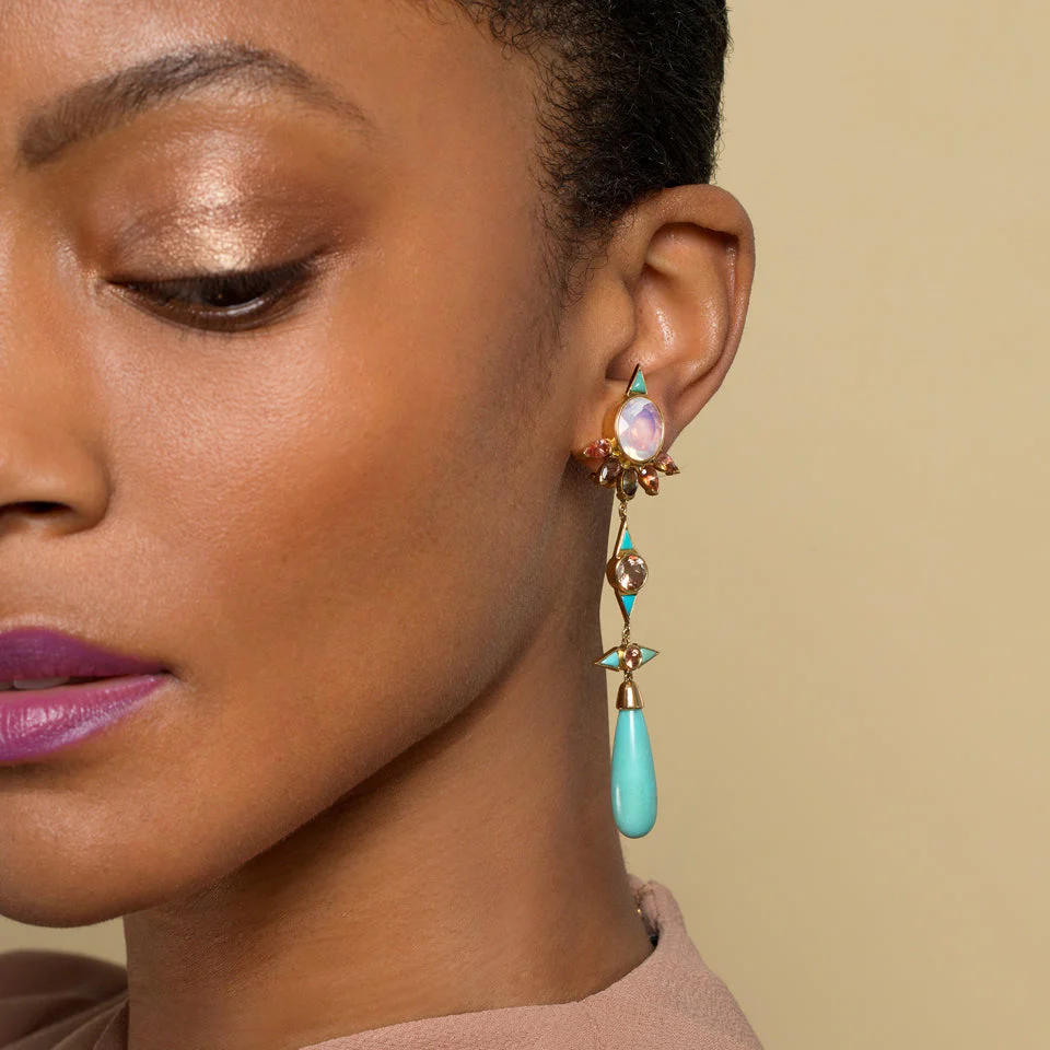 Opal, Sunstone & Turquoise Earrings - Image 3