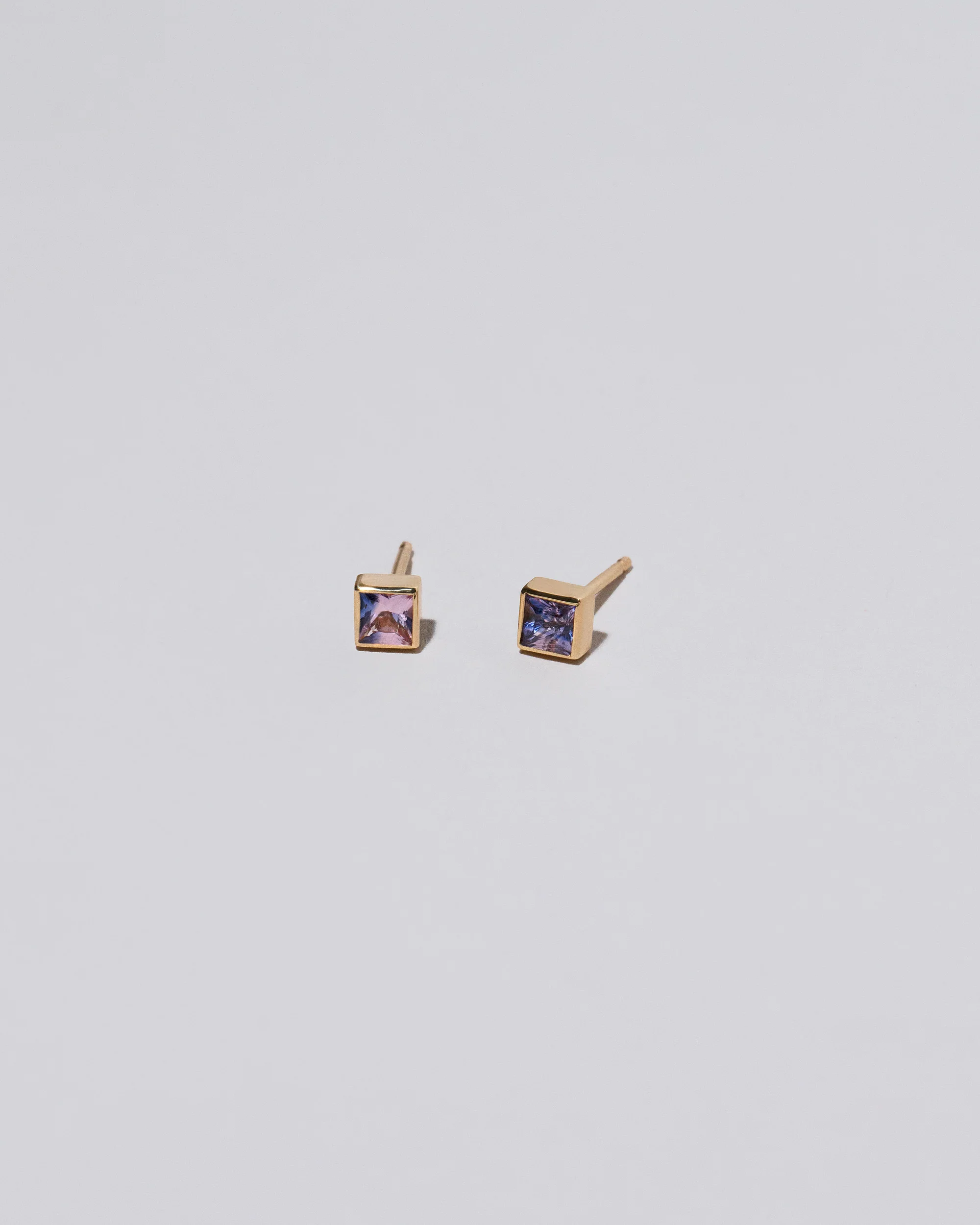 Square Frame Stud Earrings - Petite Pink Purple Sapphire